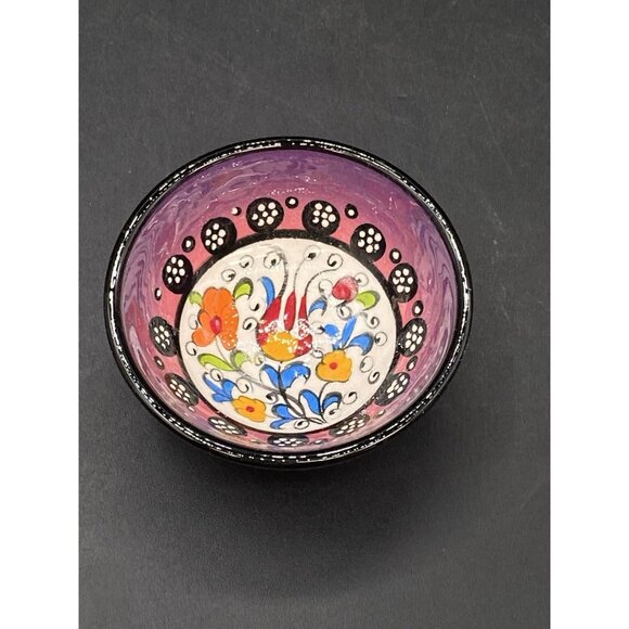 Mexican Hand Painted Tulip Mini Bowl Trinket Side Dish Red Salt Cellar - Picture 2 of 8